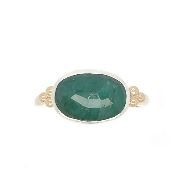 Rings Emily Amey Jewelry Checkerboard Emerald ring in sterling silver with 14k gold beads