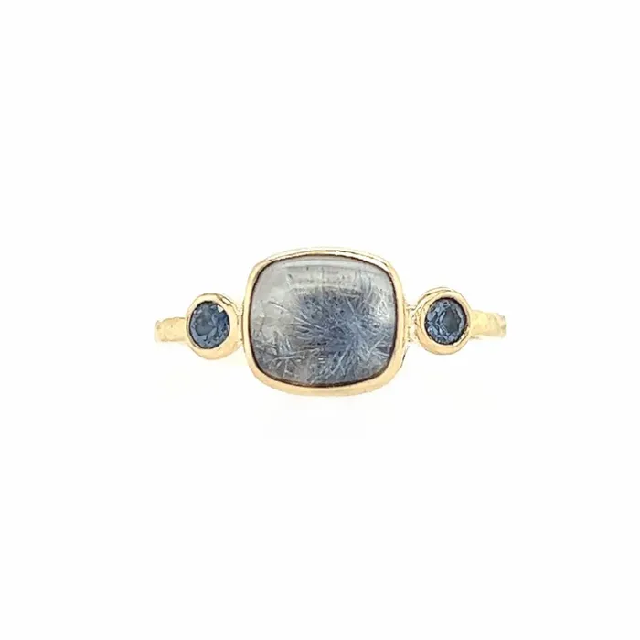Rings Emily Amey Jewelry Dumortierite Cabochon Ring with Periwinkle Sapphires in 14k yellow gold