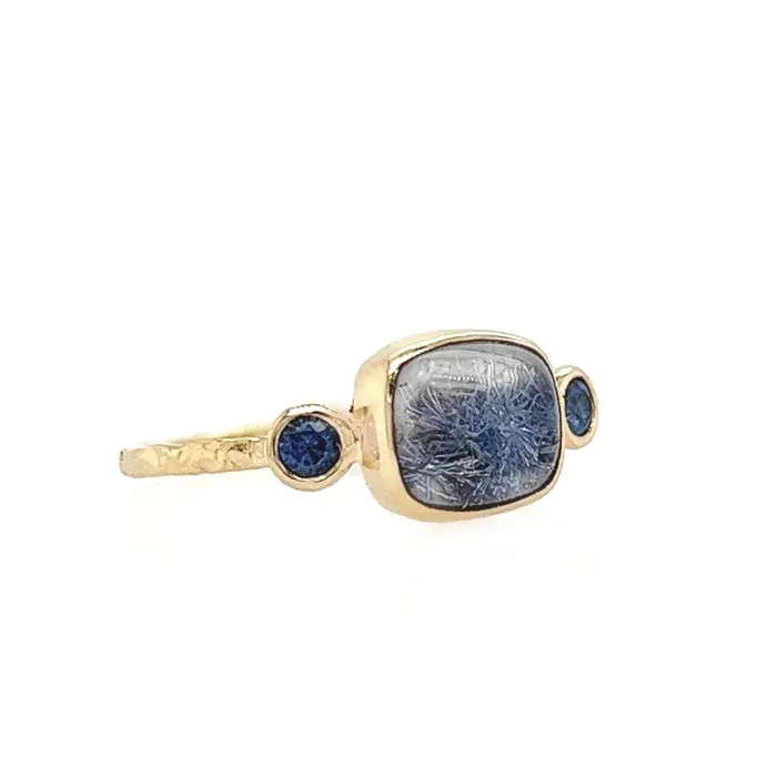 Rings Emily Amey Jewelry Dumortierite Cabochon Ring with Periwinkle Sapphires in 14k yellow gold