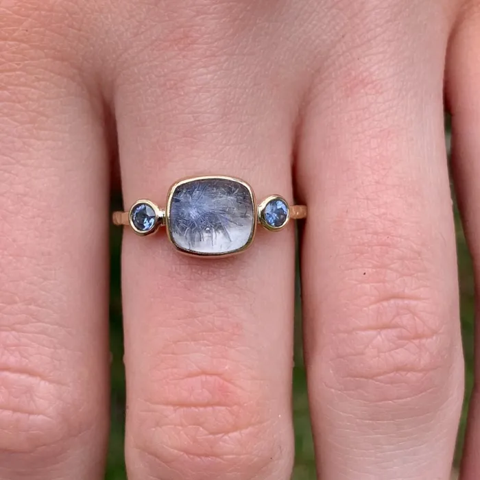 Rings Emily Amey Jewelry Dumortierite Cabochon Ring with Periwinkle Sapphires in 14k yellow gold