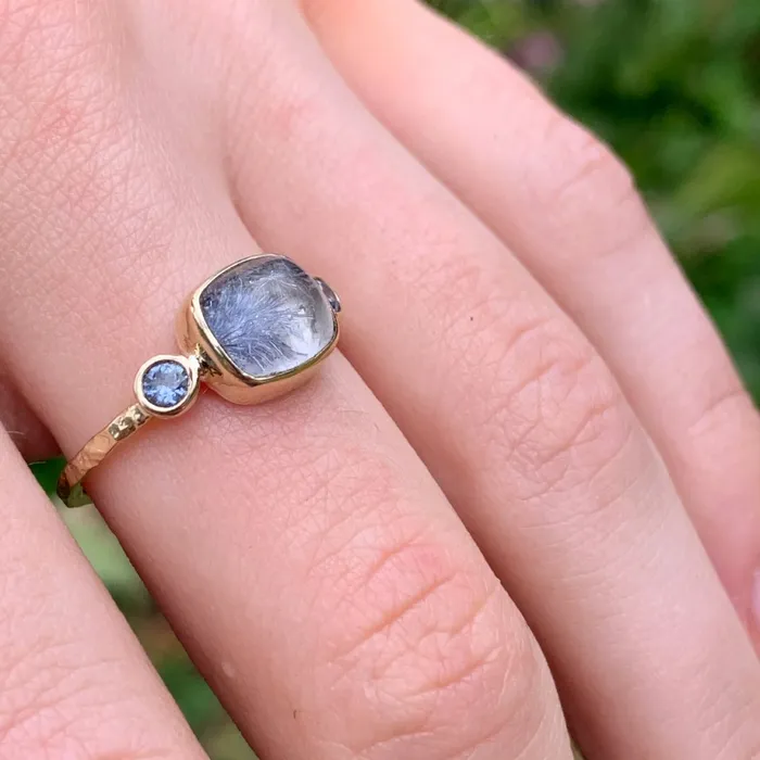 Rings Emily Amey Jewelry Dumortierite Cabochon Ring with Periwinkle Sapphires in 14k yellow gold