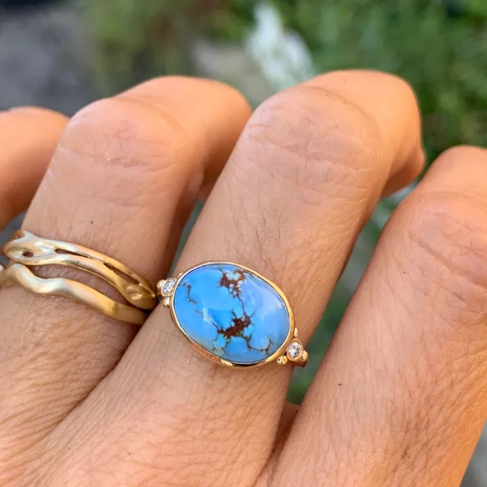 Rings Emily Amey Jewelry Lavender Golden Hill Turquoise Ring with Diamonds in 14k gold