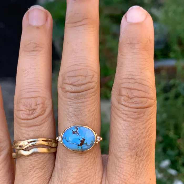 Rings Emily Amey Jewelry Lavender Golden Hill Turquoise Ring with Diamonds in 14k gold