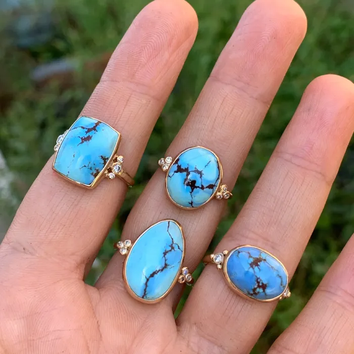 Rings Emily Amey Jewelry Lavender Golden Hill Turquoise Ring with Diamonds in 14k gold