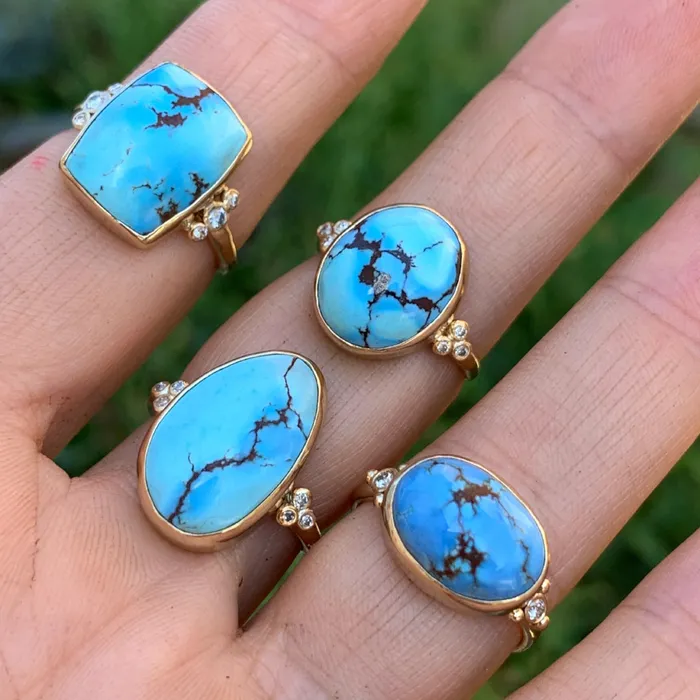 Rings Emily Amey Jewelry Lavender Golden Hill Turquoise Ring with Diamonds in 14k gold