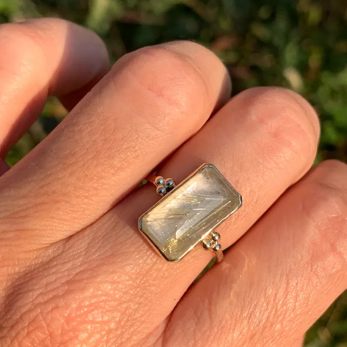 Rings Emily Amey Jewelry Rutilated Quartz Emerald cut ring in 14k gold