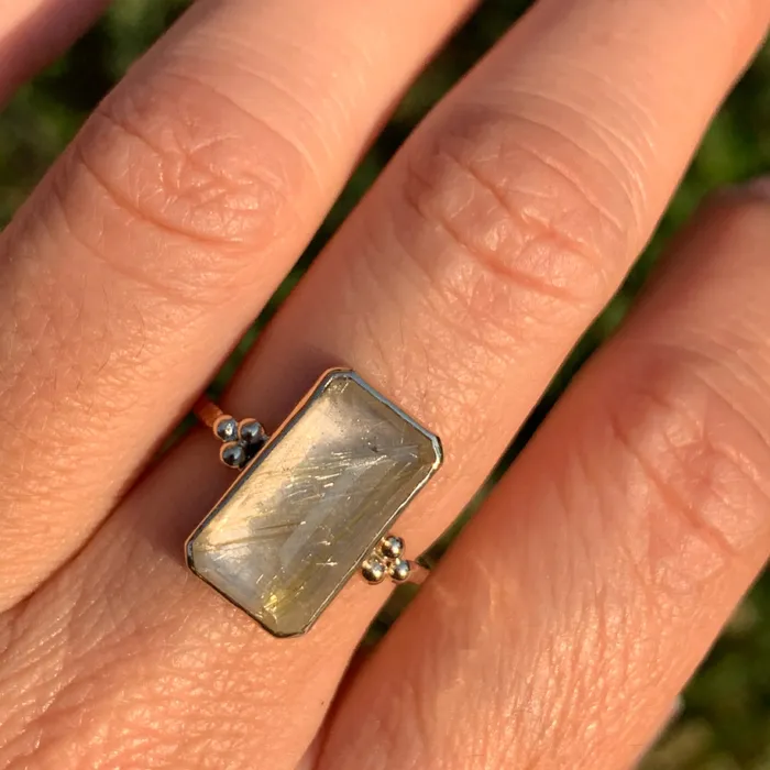 Rings Emily Amey Jewelry Rutilated Quartz Emerald cut ring in 14k gold