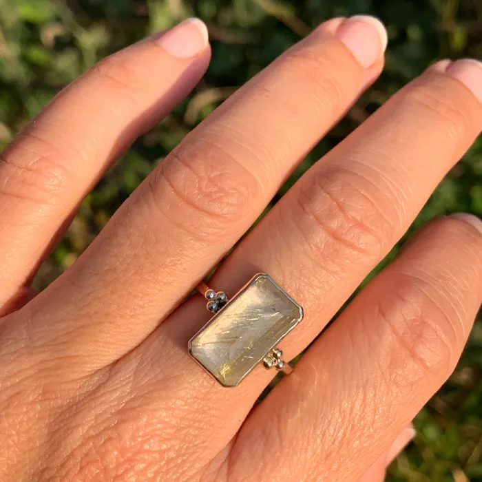 Rings Emily Amey Jewelry Rutilated Quartz Emerald cut ring in 14k gold