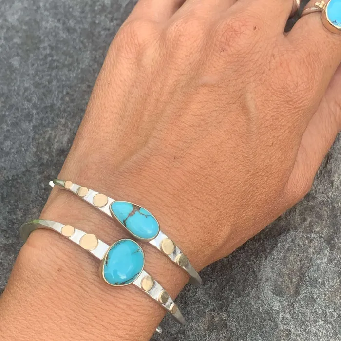 Rings Emily Amey Jewelry Turquoise wishbone Cuff in 14k gold and sterling silver