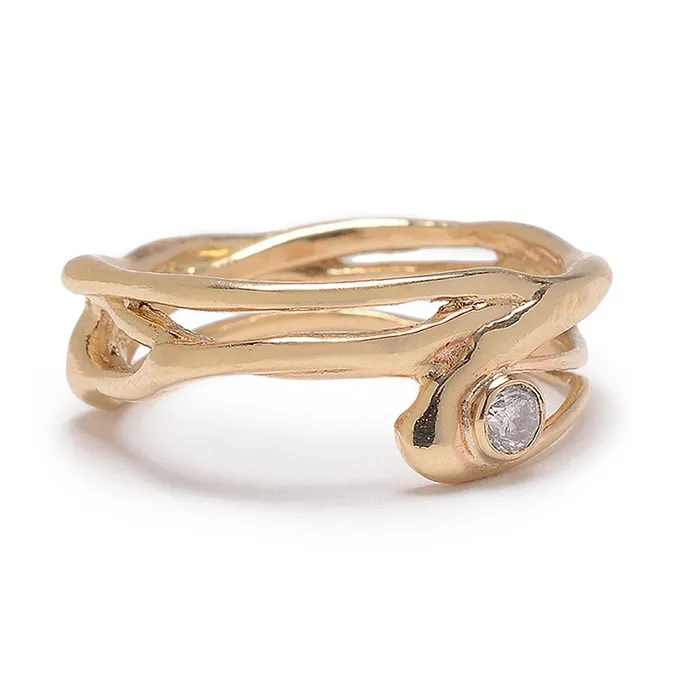 Rings Emily Amey Jewelry Wide Seagrass Band With 1 Diamond Ring in 14k gold