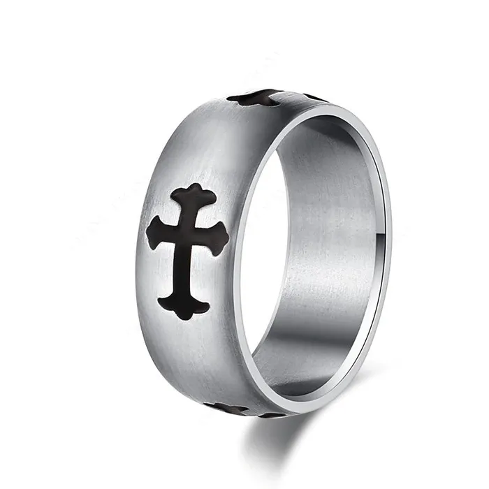 Rings sparklingselections Silver and Black Zinc Plated Cross Symbol Stainless Steel Ring