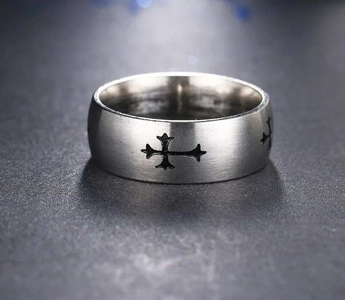 Rings sparklingselections Silver and Black Zinc Plated Cross Symbol Stainless Steel Ring Rings sparklingselections Silver and Black Zinc Plated Cross Symbol Stainless Steel Ring