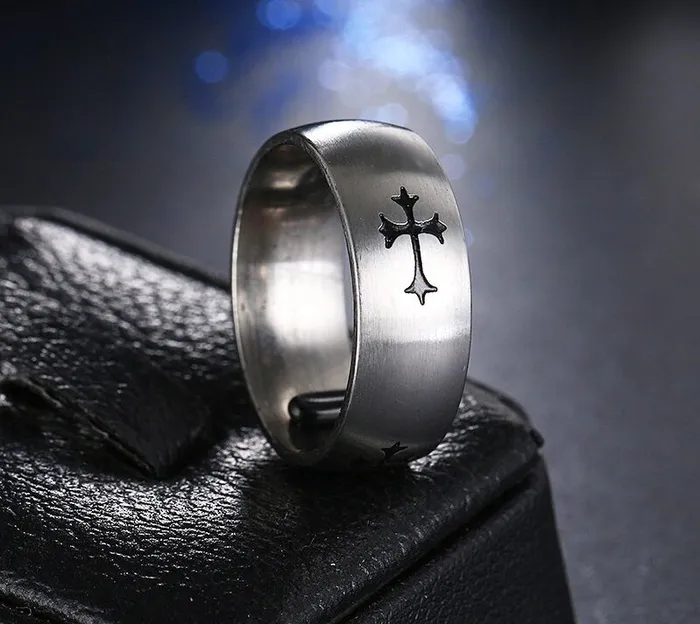 Rings sparklingselections Silver and Black Zinc Plated Cross Symbol Stainless Steel Ring Rings sparklingselections Silver and Black Zinc Plated Cross Symbol Stainless Steel Ring