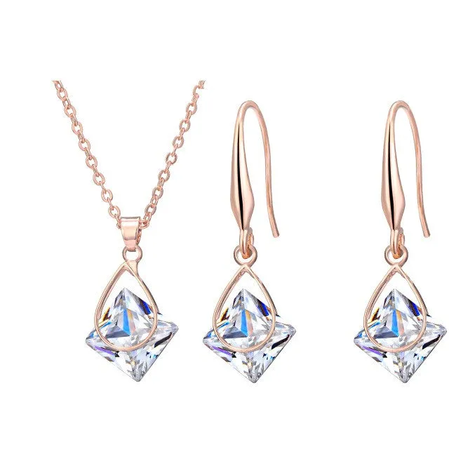 sparklingselections Cubic Zircon Rose Plated Gold Necklace And Dangle Drop Earrings for Women Earrings sparklingselections Cubic Zircon Rose Plated Gold Necklace And Dangle Drop Earrings for Women Earrings