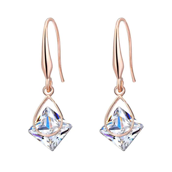 sparklingselections Cubic Zircon Rose Plated Gold Necklace And Dangle Drop Earrings for Women Earrings sparklingselections Cubic Zircon Rose Plated Gold Necklace And Dangle Drop Earrings for Women Earrings