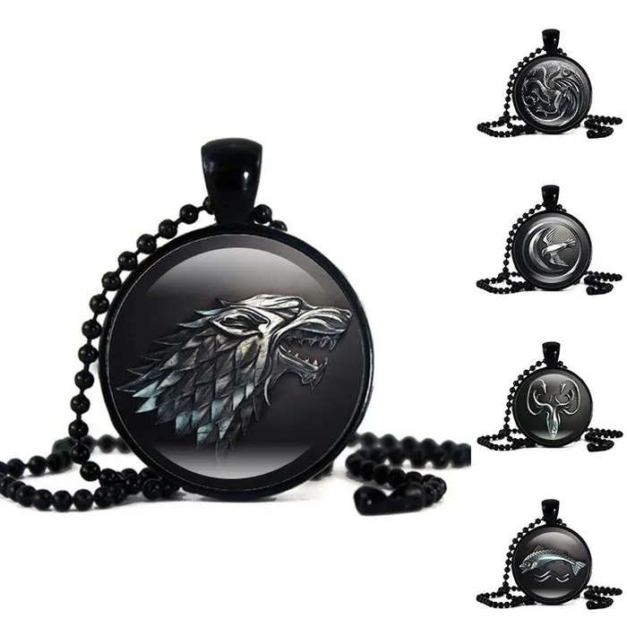 sparklingselections Necklaces Black Bead Pendant Wolves Pendant Necklace