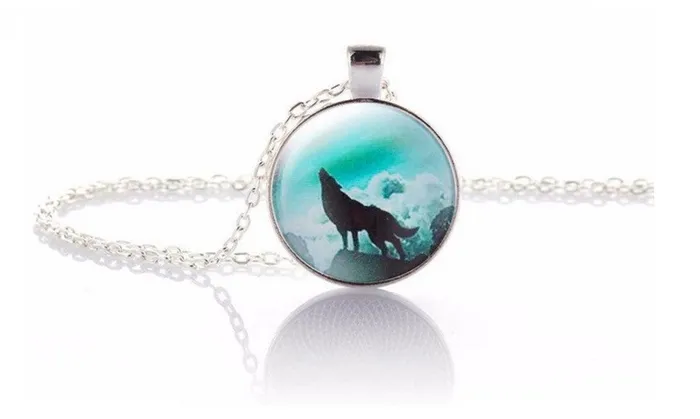 sparklingselections Necklaces Fashion Wolf Moon Round Glass Pendant Necklace sparklingselections Necklaces Fashion Wolf Moon Round Glass Pendant Necklace