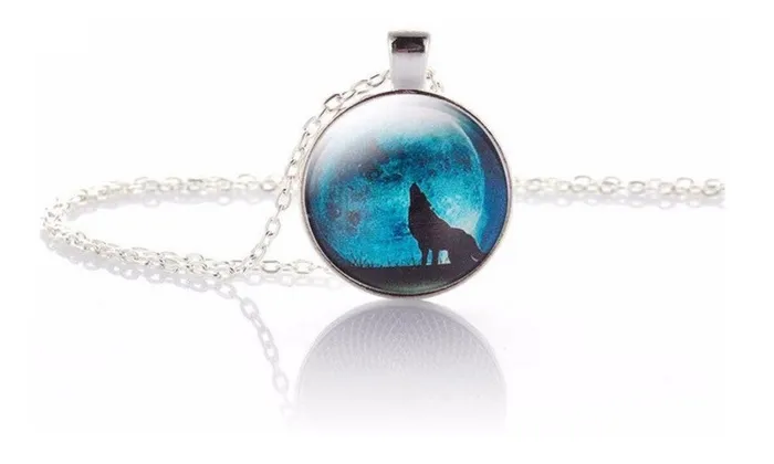sparklingselections Necklaces Fashion Wolf Moon Round Glass Pendant Necklace sparklingselections Necklaces Fashion Wolf Moon Round Glass Pendant Necklace