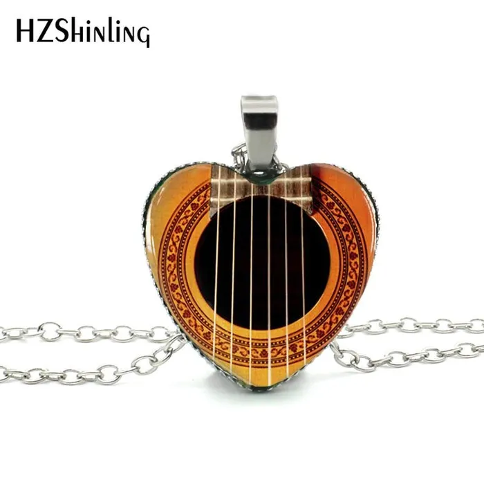 sparklingselections Necklaces Glass Cabochon Guitar Sound Pendant Necklace